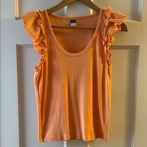 Ruffled shoulder scoop neck tank